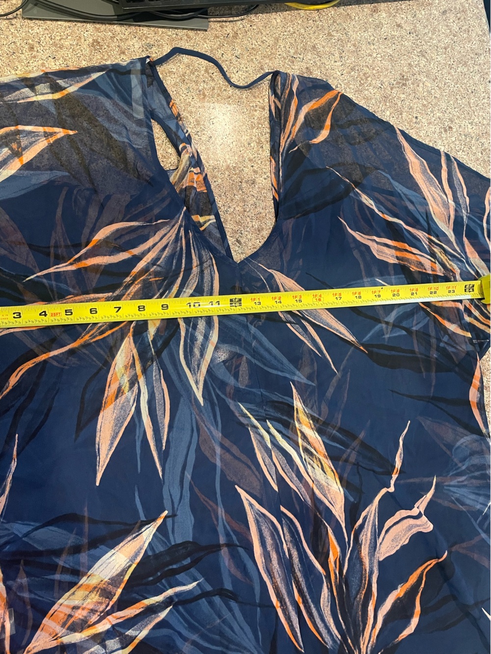 ASTR Navy Floral Sheer Split-Sleeve Tunic Cover up Dress - Picture 6 of 8